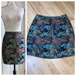 Vintage 90s Express Asian Far East Print Embroidered Style Skirt sz 3/4